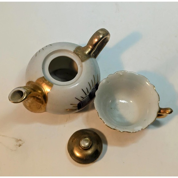 Miniature Teapot And Teacup Vintage Bible Print Religious Gold Plate Doll Teapot - Picture 6 of 7